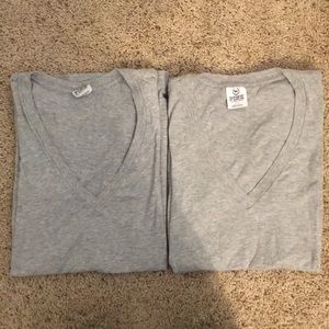 2 PINK Gray V-Neck Tees